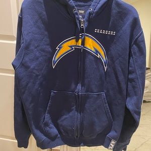 Medium NFL chargers zip up sweater with hood.